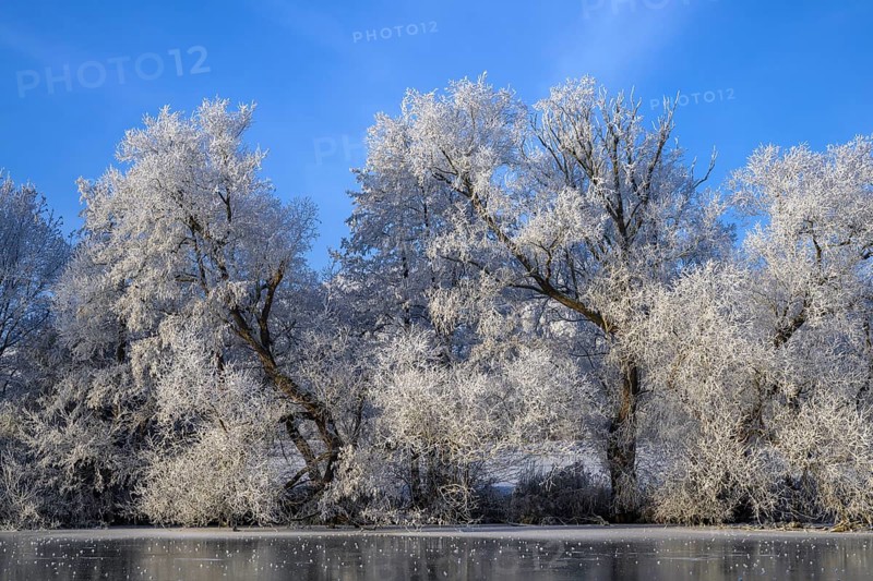 River landscape with hoarfrost and ice