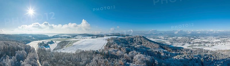 Aerial view of Schienerberg on a winter afternoon
