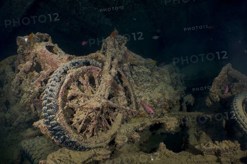 World War II motorbike in the hold of the Thistlegorm. Dive site Thistlegorm wreck