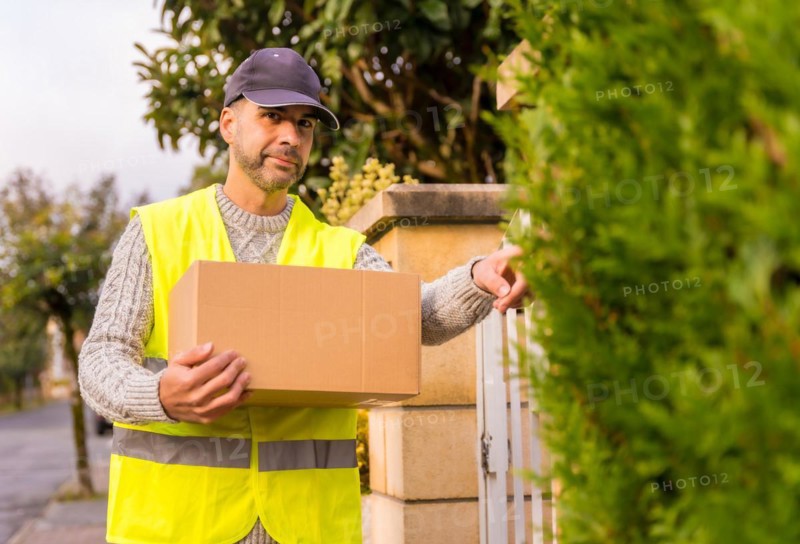 Package delivery carrier with a box from an online store