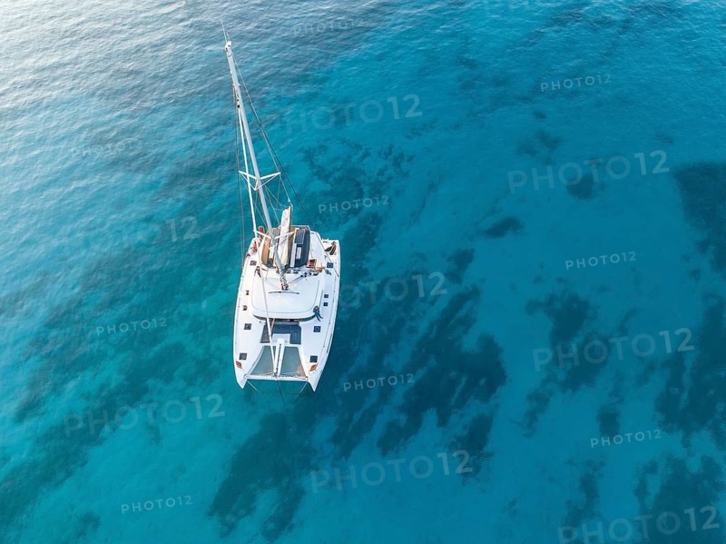 Sailing catamaran from above