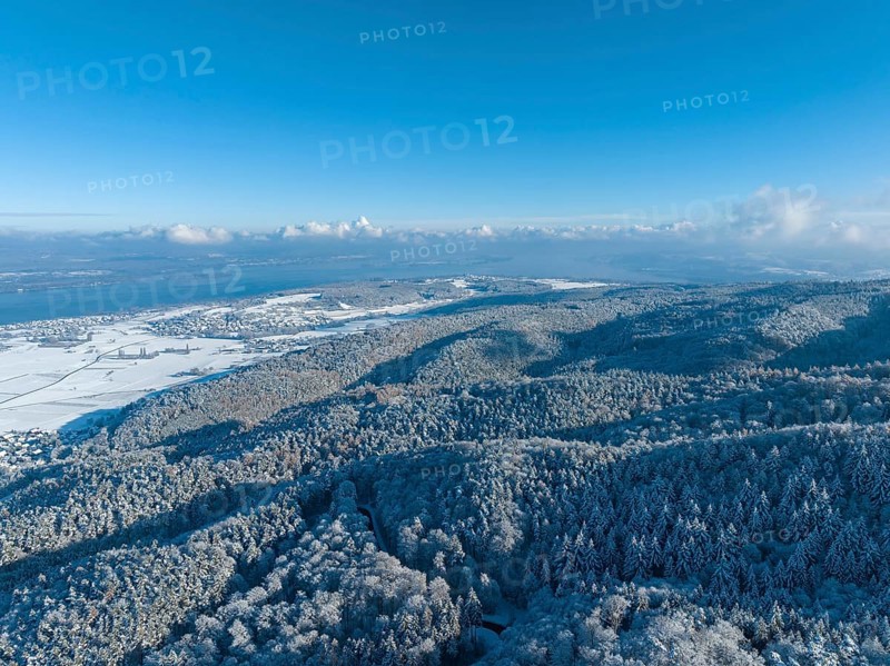 Aerial view of Schienerberg on a winter afternoon