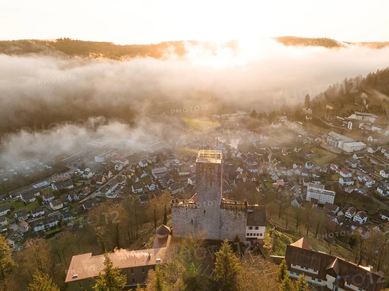 Liebenzell Castle at sunrise with fog