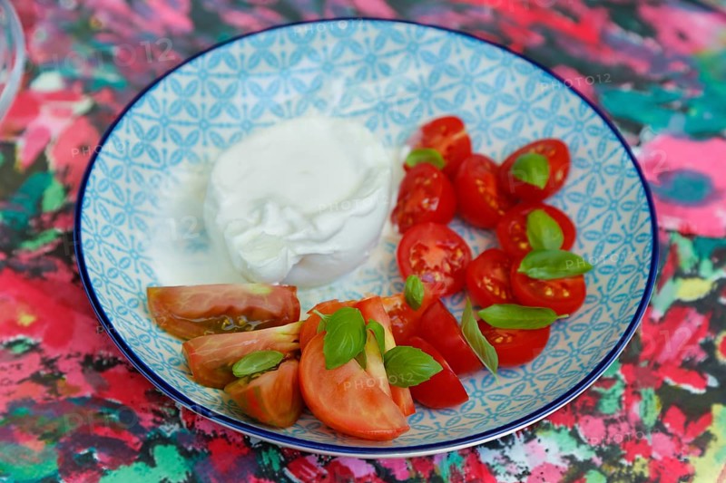 Tomatoes with basil and buffalo mozzarella