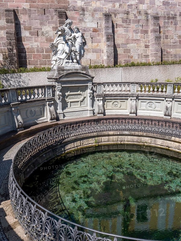 The source of the Danube with the sculpture Mutter Baar weist ihrer Tochter