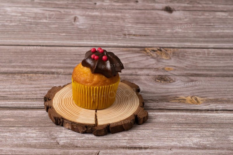 Assortment of chocolate and cream and carrot cupcakes on various backgrounds