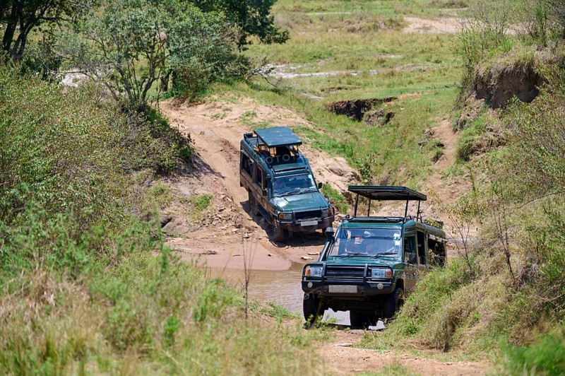 Safari car at river crossing