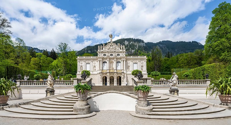 Staircase and Royal Villa Linderhof Castle