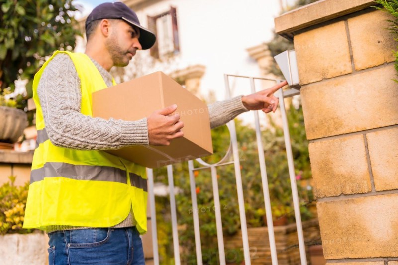 Package delivery carrier with a box from an online store