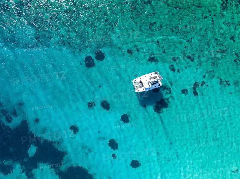 Sailing catamaran from above