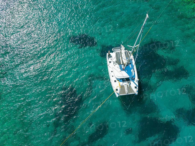 Sailing catamaran from above