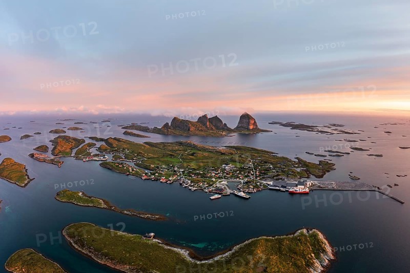 Aerial view of Traena Island in the evening