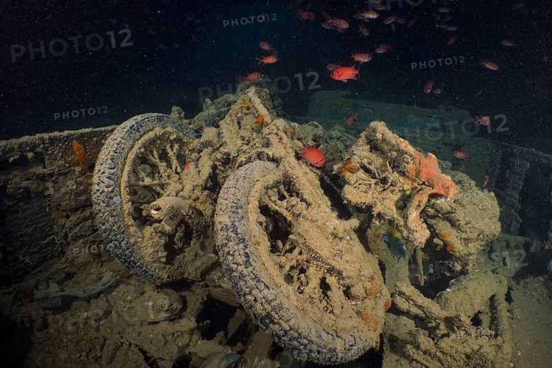 Motorbikes from the Second World War in the hold of the Thistlegorm. Dive site Thistlegorm wreck