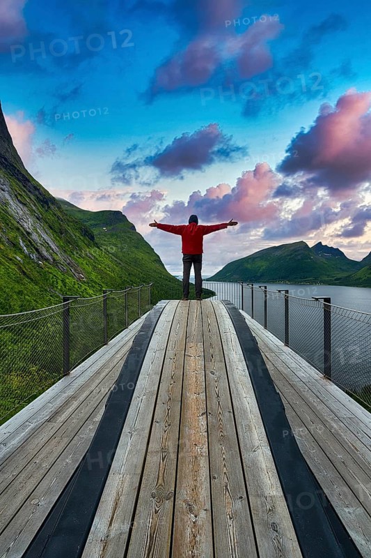 Tourist standing on viewing platform Bergsbotn