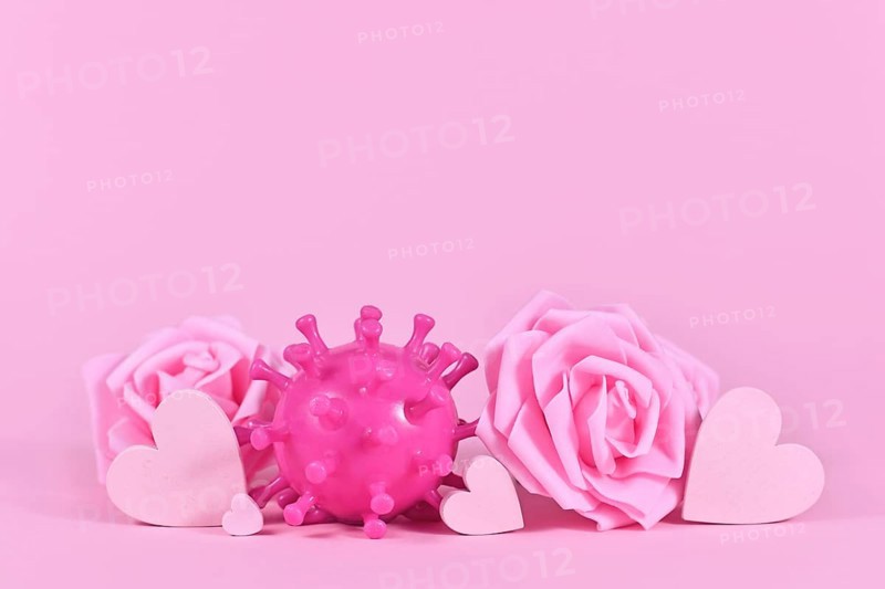 Valentine's day during Corona pandemic concept with virus model