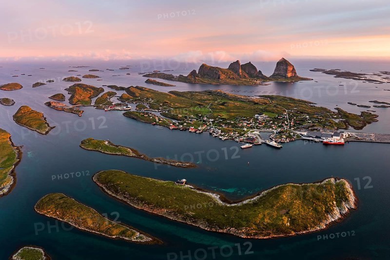 Aerial view of Traena Island in the evening