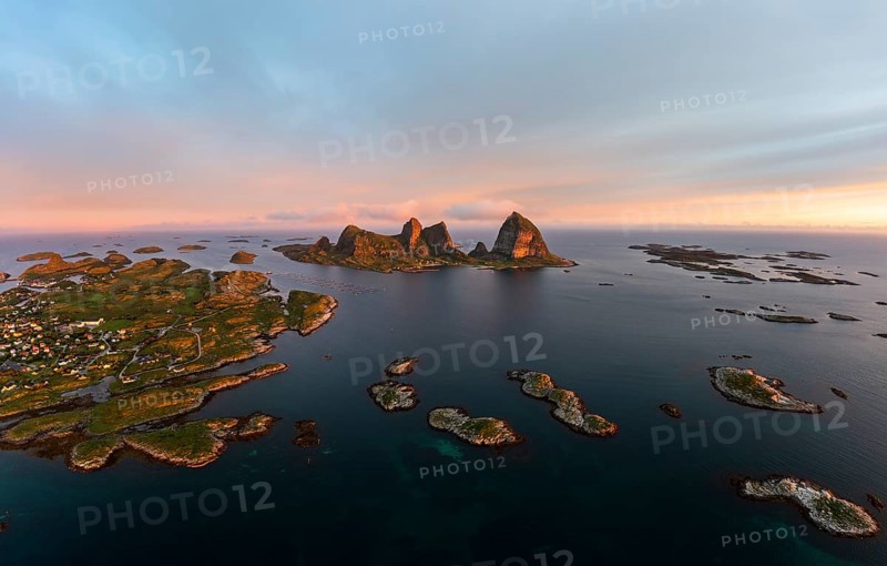 Aerial view of Traena Island in the evening
