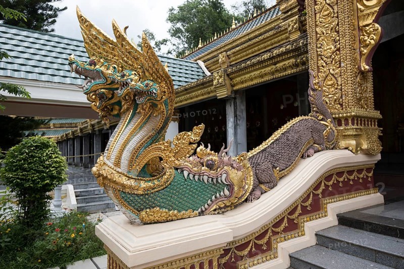 Dragon heads at the entrance of the temple complex Sri Chai Mongkol Grand Pagoda
