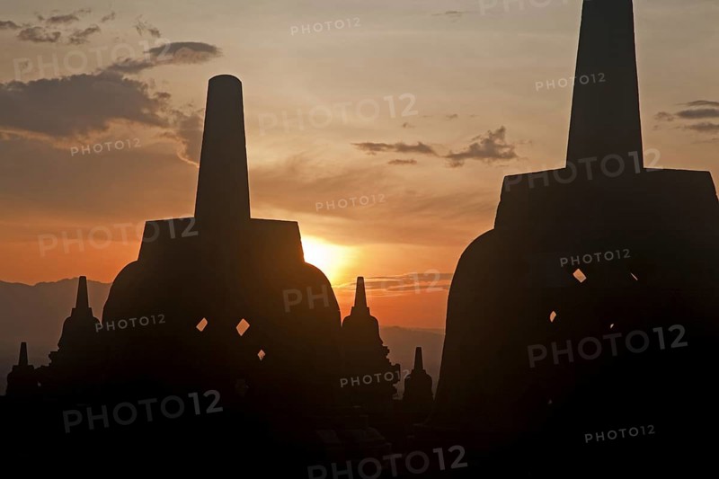 Silhouetted stupas of Borobudur