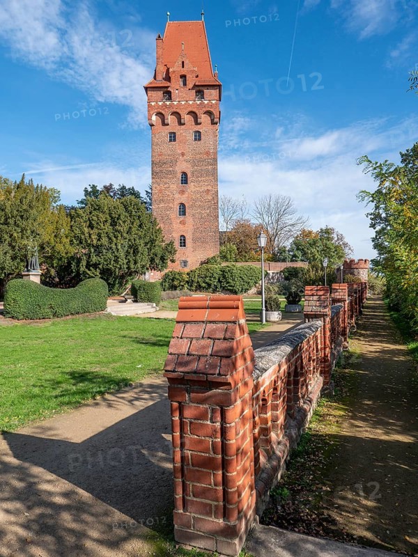 Chapter tower and the park of Tangermuende Castle