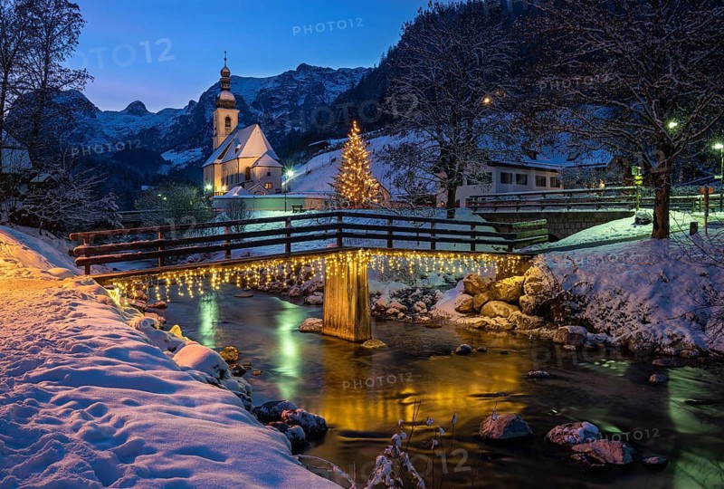 Winterly parish church St. Sebastian at blue hour