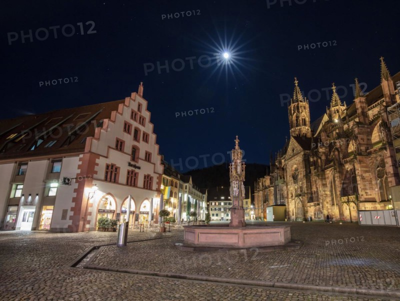 Minster and fountain by moonlight