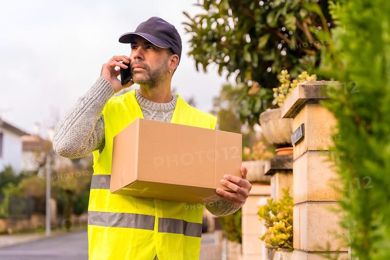 Package delivery carrier with a box from an online store