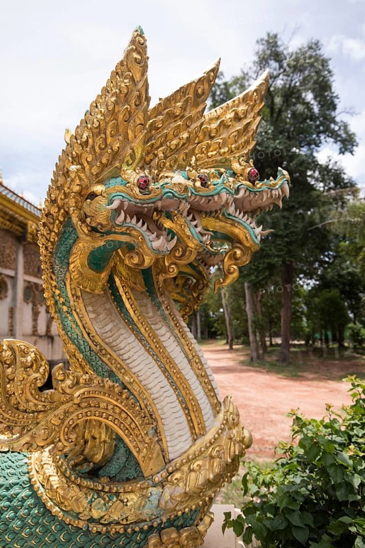 Dragon heads at the entrance of the temple complex Sri Chai Mongkol Grand Pagoda