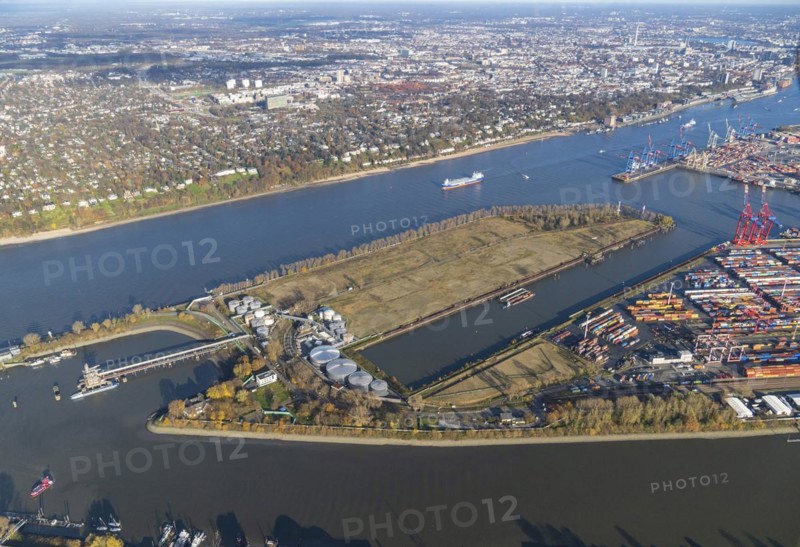 Aerial view of the Petroleumhafen in the Port of Hamburg