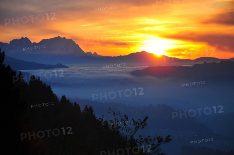 View from the high plateau of Hagspiel in the Allgaeu near Oberstaufen to the massif of the Saentis
