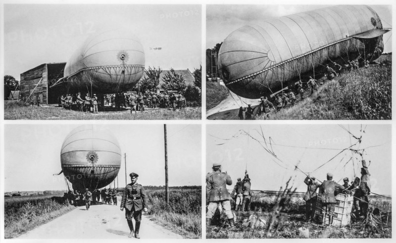 Launching of WWI German Parseval-Sigsfeld Drache observation balloon in 1915 at Plouvain