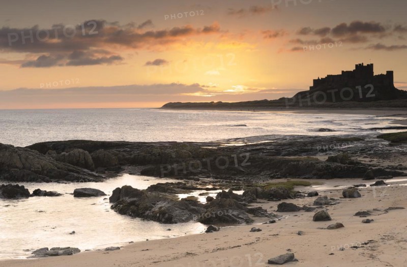 Bamburgh castle at dawn