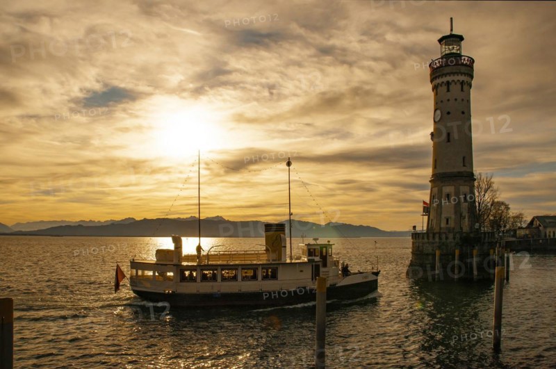 Harbour entrance of Lindau at Lake Constance in the evening