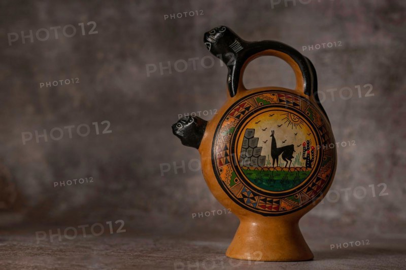 Traditional peru handmade handicraft with a typical hand painted image