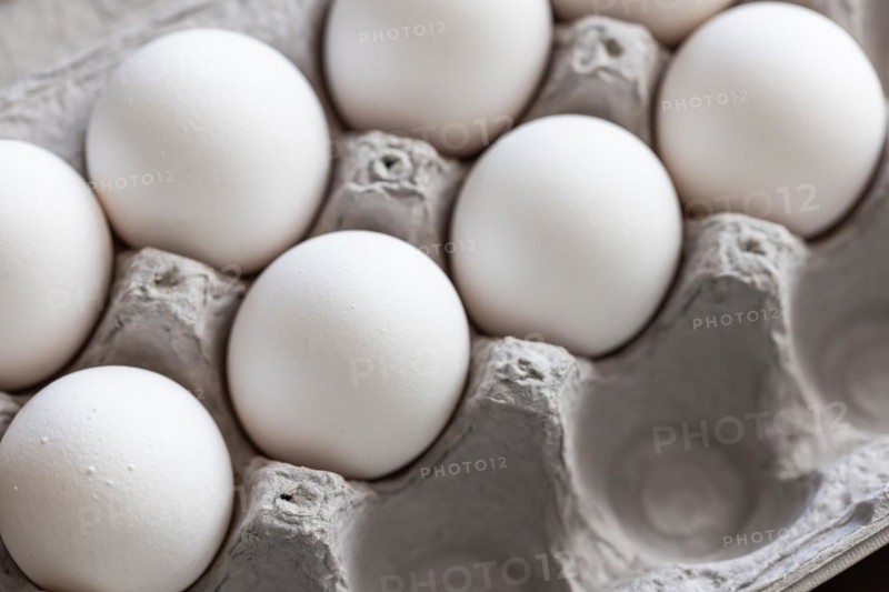 Carton of white chicken eggs