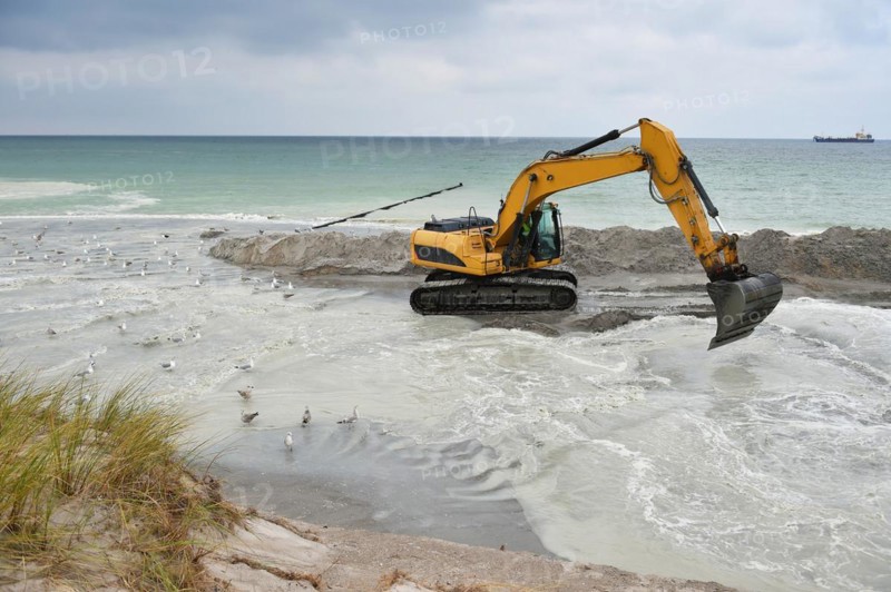 Dredger for land reclamation on a construction site in the Baltic Sea near Ahrenshoop