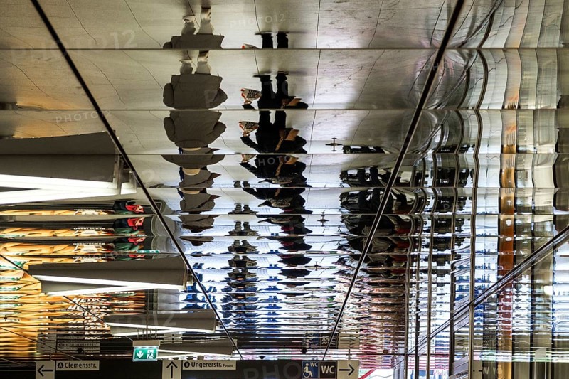 Reflections on the ceiling in the Muenchner Freiheit underground station