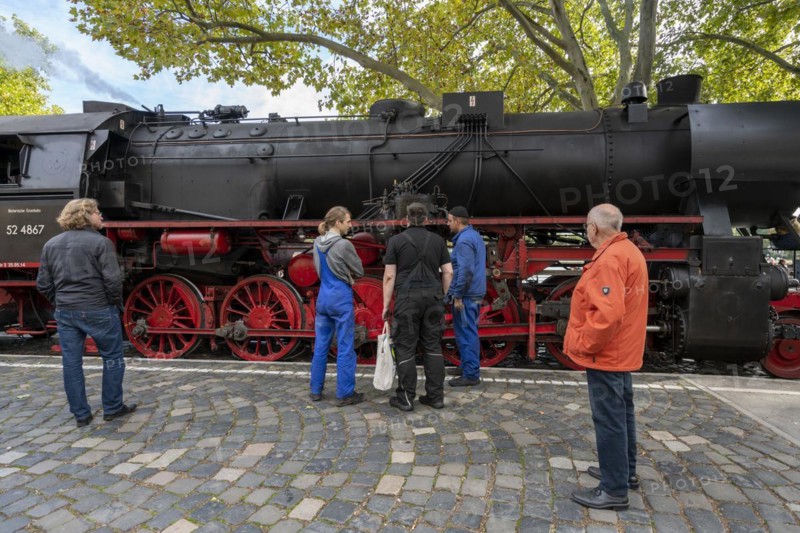 Steam locomotive on the old rails on the banks of the Main