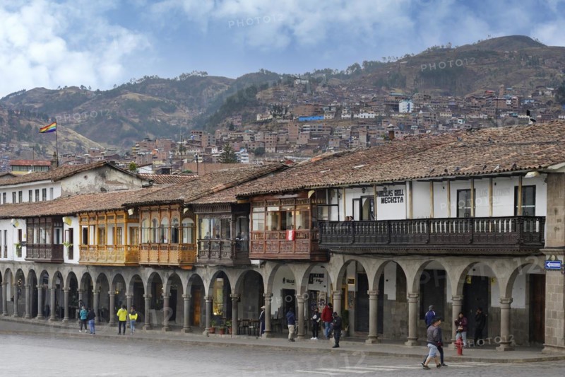 Spanish colonial buildings with balconies