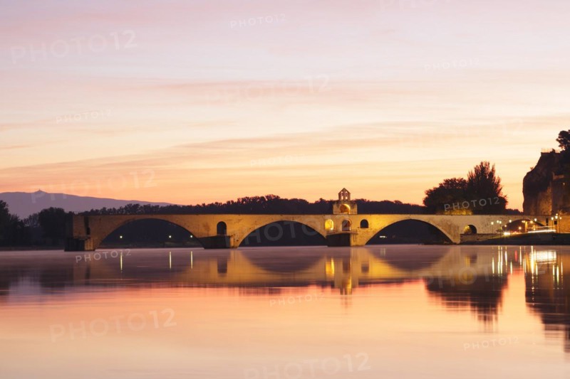 The Pont des Avignon and the Palais des Papes and Cathedral across the Rhone river