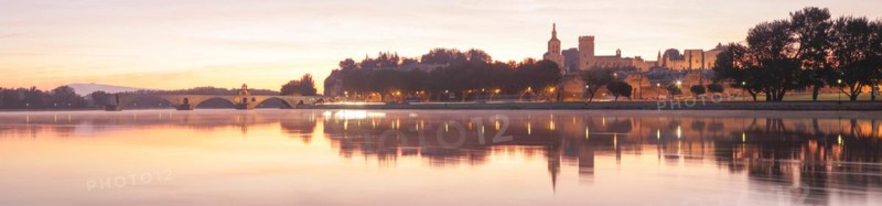 The Pont des Avignon and the Palais des Papes and Cathedral across the Rhone river