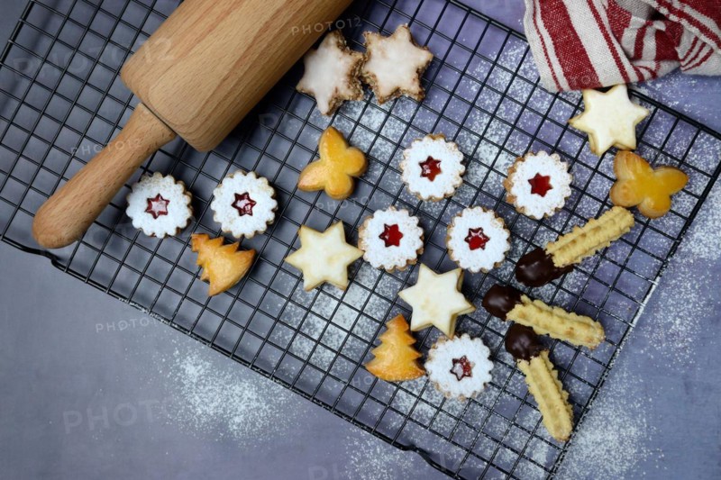 Assorted Christmas Cookies on Cake Rack