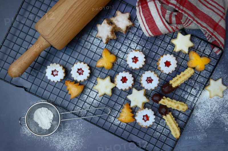 Assorted Christmas Cookies on Cake Rack