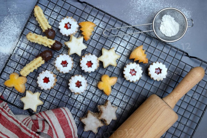 Assorted Christmas Cookies on Cake Rack