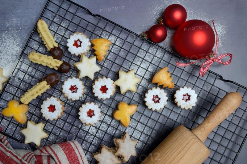 Assorted Christmas Cookies on Cake Rack