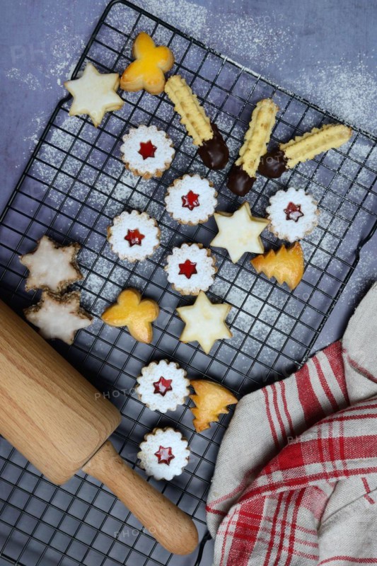 Assorted Christmas Cookies on Cake Rack