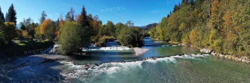 Aerial view of the source of the Iller near Oberstdorf in summer