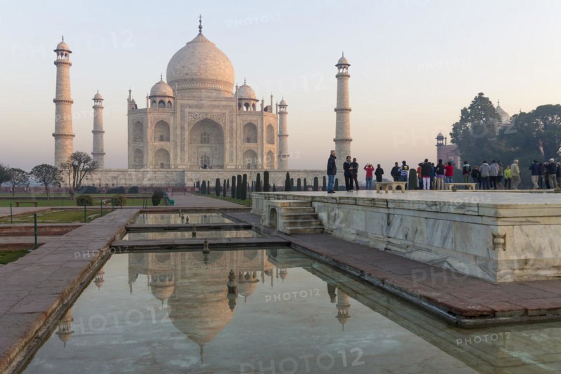 Taj Mahal and its water channel reflection