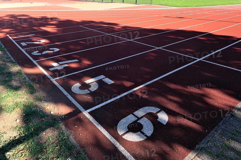 Starting places 1 to 6 on a tartan running track