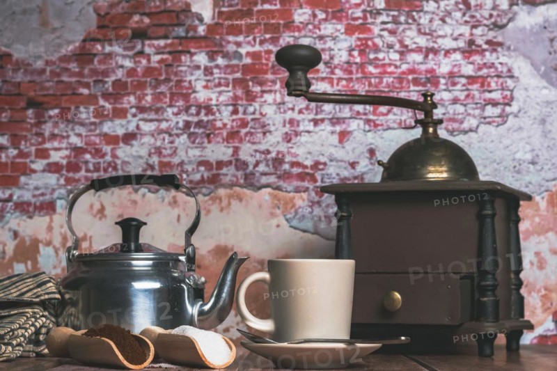 Coffee cup with milk jug